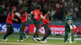 Pakistan's Saim Ayub was dismissed for duck against Bangladesh.