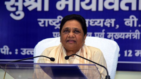 BSP president Mayawati at a event, reacting to the BJP's recent Uttar Pradesh Cabinet expansion as she renews her outreach to the Brahmin community.