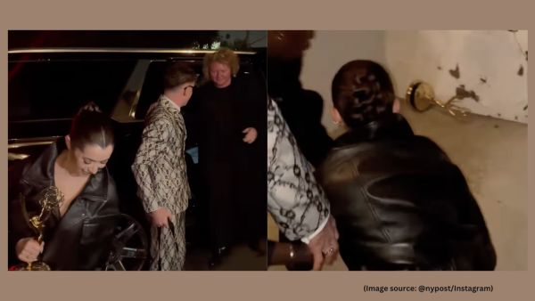 A man quickly stepped in, helping Cristin Milioti back to her feet and picking up the trophy at the same time (Image source: @nypost/Instagram)