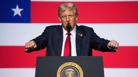 President Donald Trump speaks to a gathering of top U.S. military commanders at Marine Corps Base Quantico, Tuesday, Sept. 30, 2025, in Quantico, Va. (Andrew Harnik/Pool via AP)