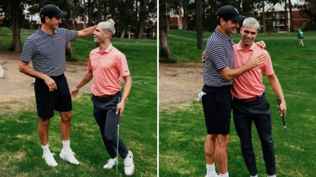 Roger Federer interacts with Carlos Alcaraz at a golf course ahead of the 2025 Laver Cup. (Instagram/Roger Federer)