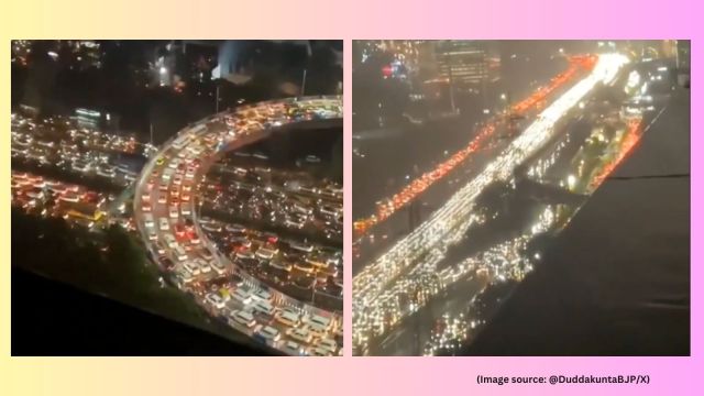 A viral video showing hundreds of stranded vehicles on the expressway sparked public outrage (Image source: @DuddakuntaBJP/X)