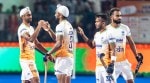 India hockey team players celebrate a goal against Kazakhstan in their Asia Cup match on Monday. (PHOTO: Hockey India)