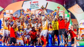 India hockey team celebrate winning the Asia Cup after defeating Korea in the final. (Hockey India)