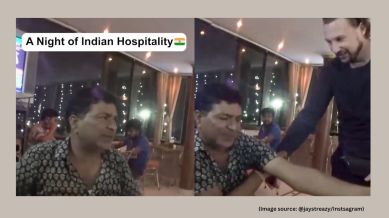 The Indian man continues to insist, asking him to sit down and enjoy the moment while he settles the bill (Image source: @jaystreazy/Instagram)