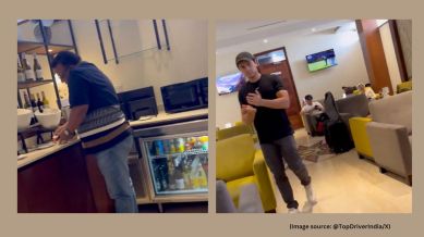 A recent incident captures a scene from Nairobi Airport, Kenya, showing two Indians talking loudly on their respective mobile phones at the premium lounge (Image source: @TopDriverIndia/X)