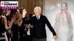 Giorgio Armani waves at the end of the Giorgio Armani Prive Haute Couture Spring Summer 2025 collection in Paris, Jan. 28, 2025.