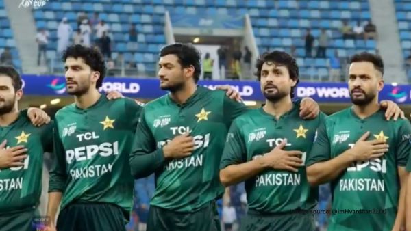 During the Champions Trophy, a similar incident occurred when the Indian national anthem was mistakenly played at a match in Lahore (Image source: @ImHvardhan21/X)