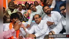 Jarange Patil ending hunger strike on Tuesday after accepting government proposal in presence of Radhakrishna Vikhe Patil, during massive rally demanding Maratha community reservation. (Express Photo/Ganesh Shirsekar)