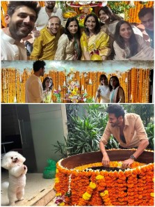 Kartik Aaryan-Sreeleela pose together for Ganesh Chaturthi, his pet Katori bids goodbye to Bappa