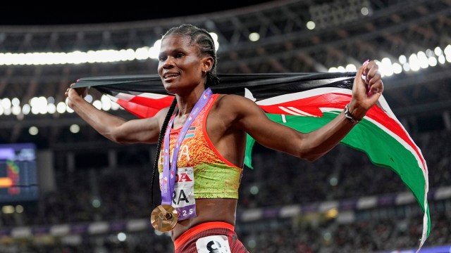 In the process, Odira broke the longest standing record on the books with her timing of 1:54.62, overcoming Jarmila Kratochvilova’s championship record of 1:54.68 dates back to 1983. (AP Photo)