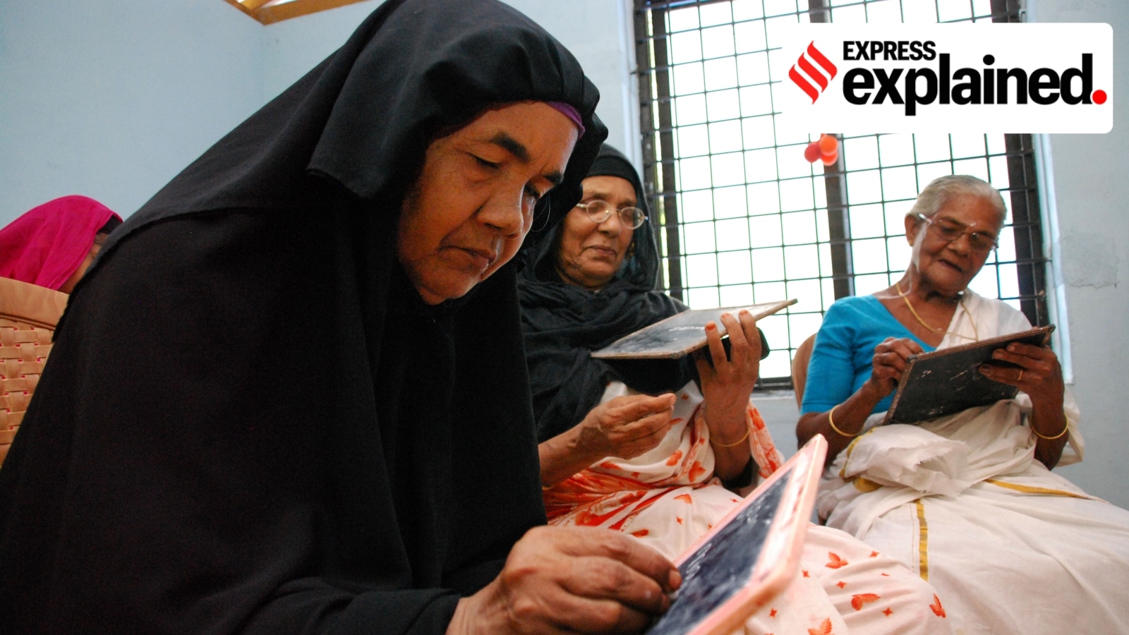 Since the 1950s, there have been various Union Government and state initiatives to improve adult literacy. This picture from 2018 is at an adults' classroom in Kerala during its Amma goes to School program. (Express Photo by K Shijith)