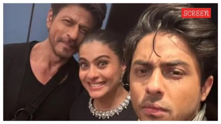Shah Rukh Khan, Kajol, and Aryan Khan at the premiere of The Ba***ds of Bollywood.