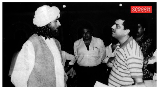 Amitabh Bachchan and Mukul Anand on the sets of Khuda Gawah.