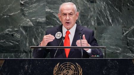 Israel Prime Minister Benjamin Netanyahu addresses the 80th session of the United Nations General Assembly, Friday, Sept. 26, 2025. (AP Photo/Richard Drew)