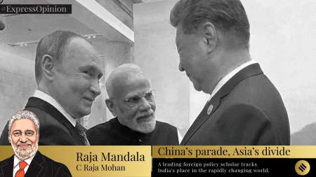 Russian President Vladimir Putin, from left, Indian Prime Minister Narendra Modi and Chinese President Xi Jinping talk ahead of the Shanghai Cooperation Organization (SCO) summit at the Meijiang Convention and Exhibition Center in Tianjin, China, on Monday. (Photo: AP/PTI)