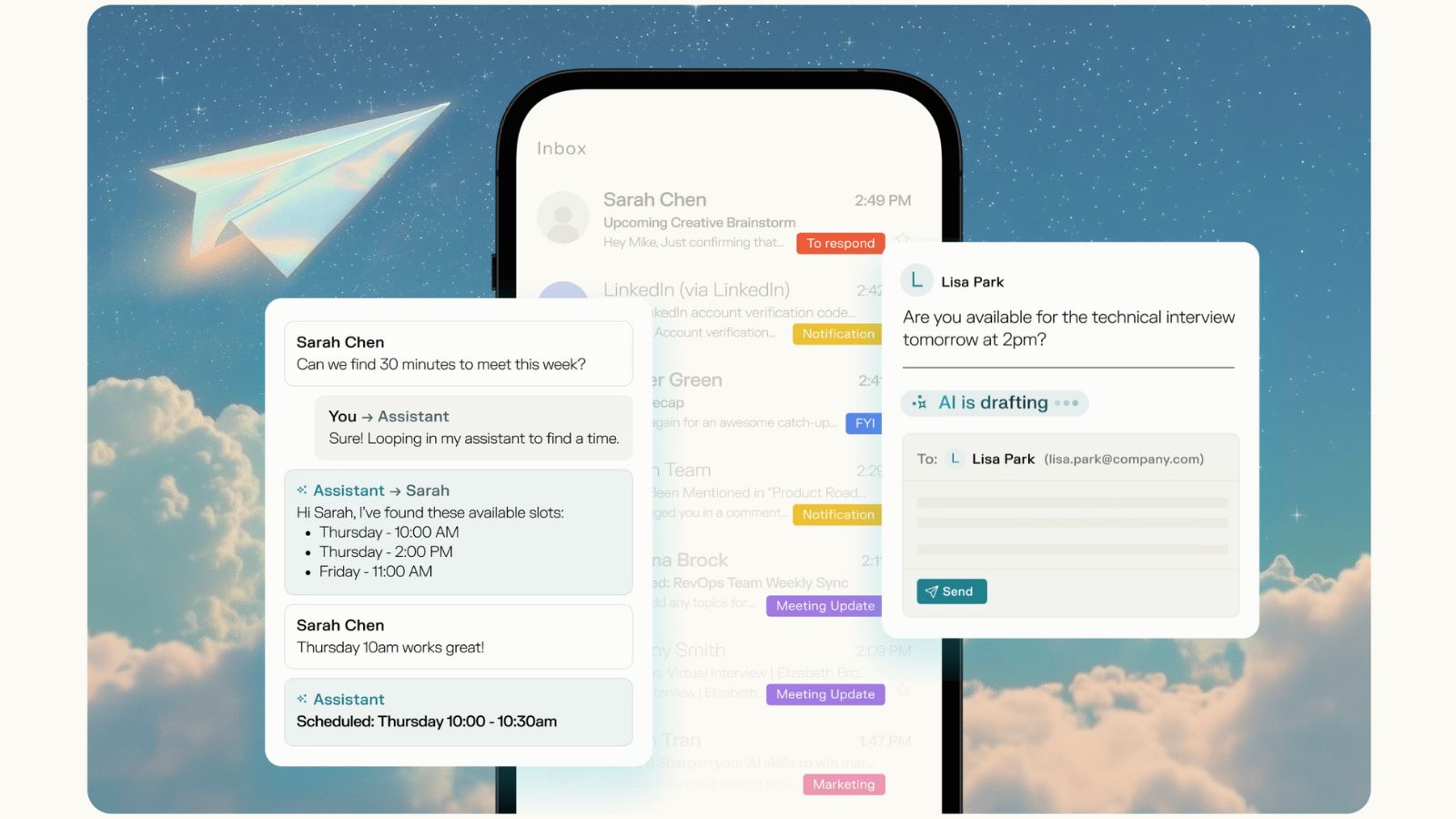 The Email Assistant is presented as a productivity tool powered by AI that connects directly to customers' email accounts. (Image: Perplexity)