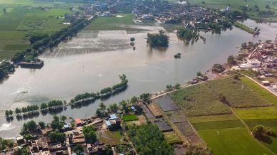 In this image posted on Sept. 9, 2025, a flood-hit area as seen during Prime Minister Narendra Modi's aerial survey in Punjab. (@narendramodi/X via PTI Photo)