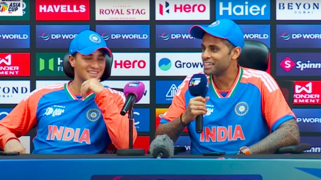 Suryakumar Yadav and Abhishek Sharma address the press conference after India's Asia Cup win over Pakistan. (PHOTO: Screengrab via YouTube)