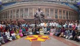 Students at the Dr Ambedkar National Merit Awards ceremony (Image via PIB)