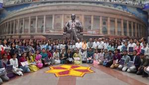 Students at the Dr Ambedkar National Merit Awards ceremony (Image via PIB)