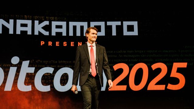 Ross Ulbricht, who created Silk Road, a dark web market that used Bitcoin to facilitate millions of dollars in drug sales, takes the stage to speak at Bitcoin 2025, a cryptocurrency convention at the Venetian Resort in Las Vegas, May 29, 2025. (Gabriela Bhaskar/ The New York Times)