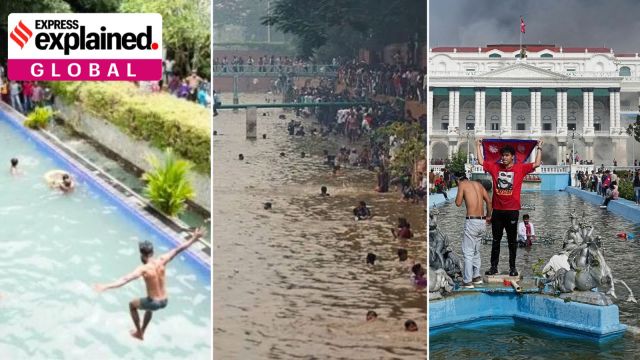 Protestors storm official residences of national leaders in Sri Lanka in 2022, Bangladesh in 2024 and Nepal on September 9, 2025 (left to right)