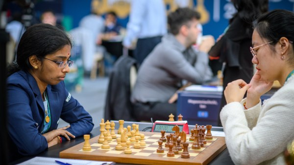 Vaishali stayed joint second in the leaderboard after playing a draw against China's Yuxin Song. (Photo: FIDE/Michal Walusza)