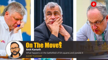 (L to R) Alexei Shirov, Vasyl Ivanchuk and Boris Gelfand at the FIDE Grand Swiss chess tournament in Samarkand. (PHOTOS: FIDE via Michal Walusza)