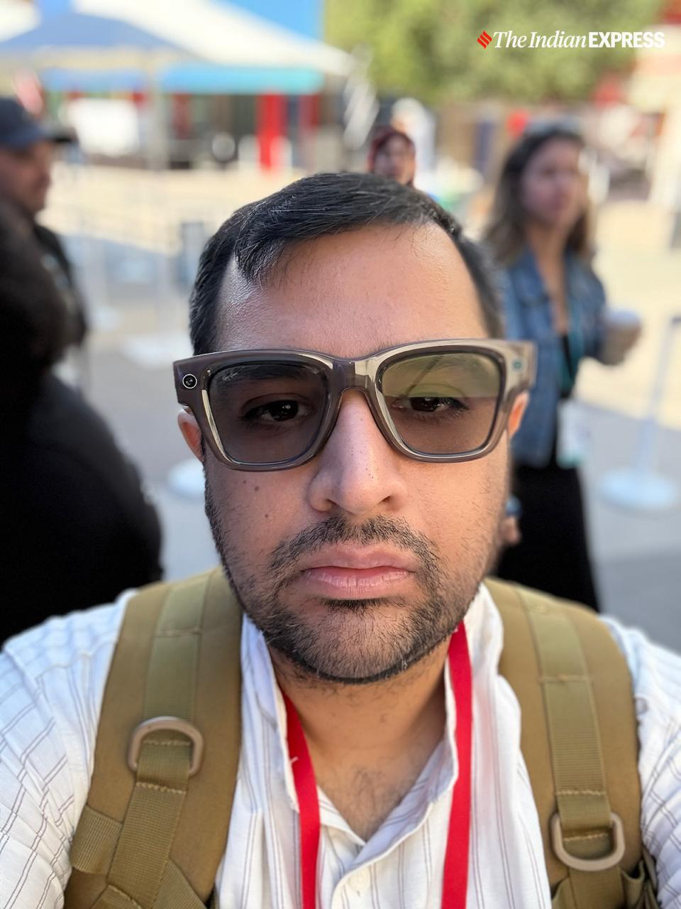 The glasses feature a high-res built-in heads-up display on the right lens, which can be used to read messages, receive video calls, and follow map directions. (Image credit: Anuj Bhatia/Indian Express)