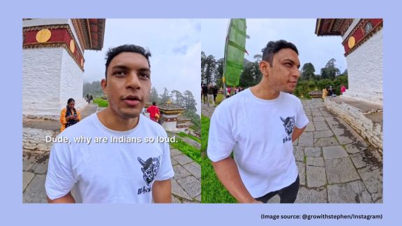 Stephen is seen sharing his stance on several Indians who fail to keep it down in public places (Image source: @growithstephen/Instagram)