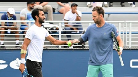 India's Yuki Bhambri with his men's doubles partner New Zealand's Michael Venus during US Open 2025. (Photo: X/SAI Media)