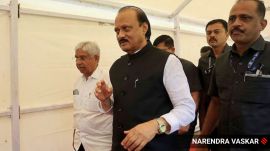 In the video aired on regional news channels, Pawar purportedly speaks to Anjana Krishna, sub-divisional police officer, Karmala, from the phone of an NCP worker. (Express Photo by Narendra Vaskar)