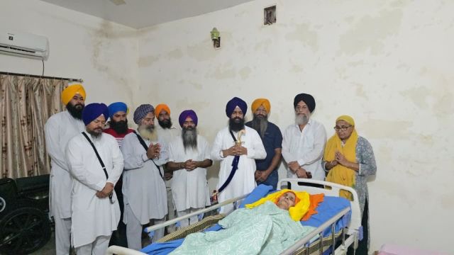 Akal Takht Jathedar Giani Kuldip Singh Gargaj visits Jagtar Singh Hawara’s mother Narinder Kaur. (Express Photo)