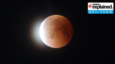 The Blood Moon as seen from, Ludhiana, Punjab, around 40 minutes after midnight.