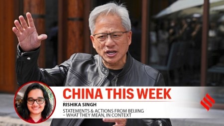 CEO of Nvidia, Jensen Huang, speaks during a press conference at the Mandarin Oriental Qianmen in Beijing, China, July 16, 2025.