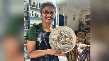 A potter at the ongoing Clay Fest