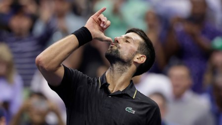 Novak Djokovic was goading the crowd that had been mercilessly trying to deter him. (AP Photo)