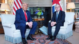 President Donald Trump meets Britain's Prime Minister Keir Starmer at Chequers near Aylesbury, England.