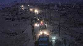 Displaced Palestinians flee northern Gaza, by vehicle and on foot, carrying their belongings along the coastal road near Wadi Gaza, Friday, Sept. 26, 2025. (AP Photo/Abdel Kareem Hana)