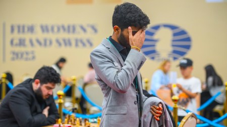 World champion Gukesh Dommaraju reacts during a games at the FIDE Grand Swiss tournament. (PHOTO: Michal Walusza / FIDE)