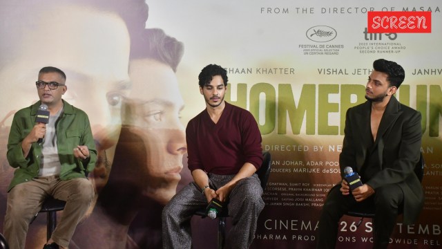 Neeraj Ghaywan, Ishaan Khatter and Vishal Jethwa at an event in Mumbai