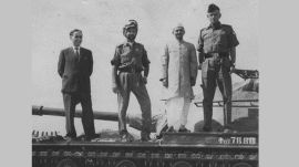 Prime Minister Lal Bahadur Shashtri atop a captured Pakistan Army Patton tank along with Maj Gen Rajinder Singh Sparrow (in turban) and Lt Gen PO Dunn shortly after the 1965 war ended.