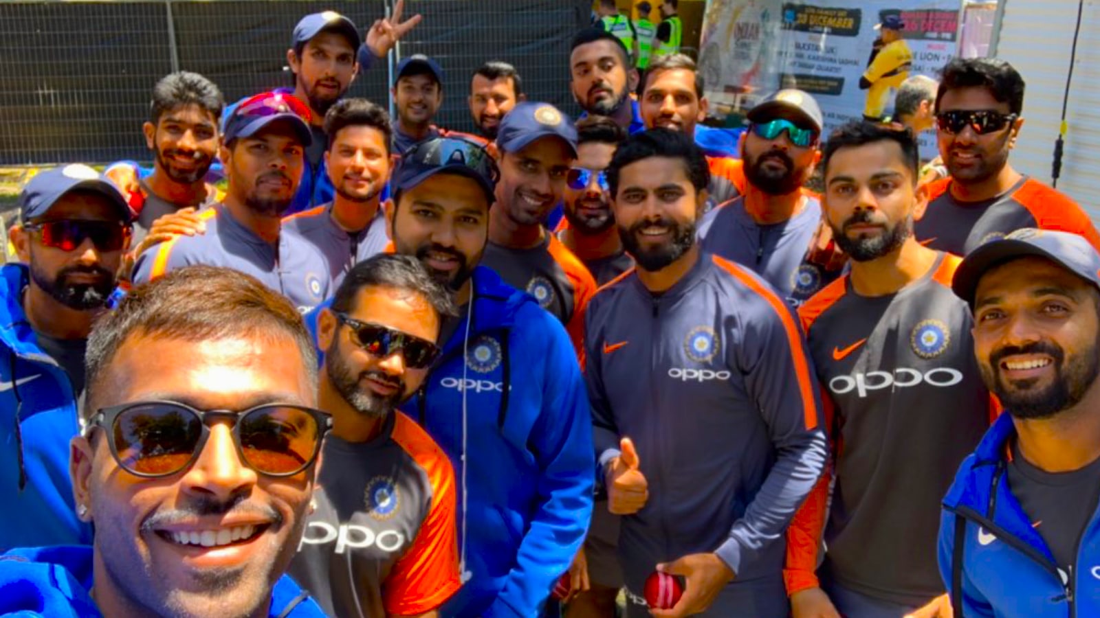 Hardik Pandya (left) takes a selfie with Indian cricket team players. (PHOTO: Hardik Pandya X)