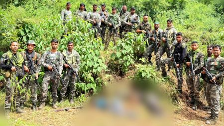 Security personnel recovered three weapons from the spot, including an AK-47 rifle, a Self-Loading Rifle (SLR), and an INSAS rifle. The JJMP is a splinter group of the banned Communist Party of India (Maoist).