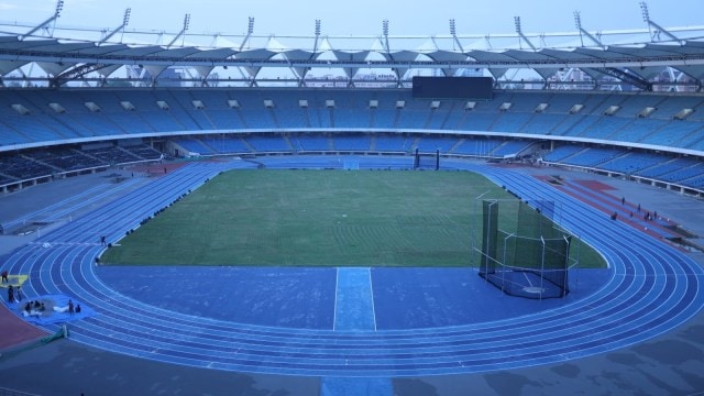 While the dark and light shade of blue looks aesthetic and pleasing to the eyes, the colour scheme has a larger significance when it comes to the partially blind athletes. (Express Photo by Pritish Raj)