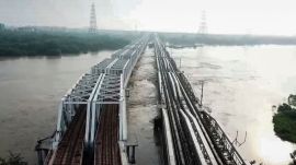 A view of the Loha Pul (Old Iron Bridge) after the water level in Yamuna river rises. (PTI Photo)