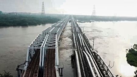 A view of the Loha Pul (Old Iron Bridge) after the water level in Yamuna river rises. (PTI Photo)