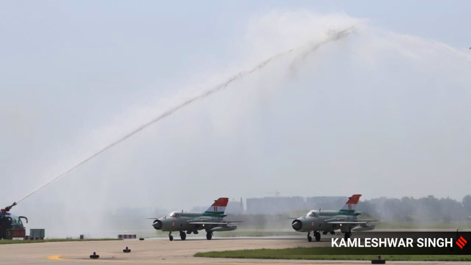 The six MiG-21s of No. 23 Squadron, which will participate in the final fly past ceremony, will be given a water cannon salute after they land. (Credit: Wikimedia Commons)
