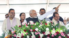 Prime Minister Narendra Modi with Rajasthan Chief Minister Bhajanlal Sharma in Banswara on September 25 (PTI Photo)